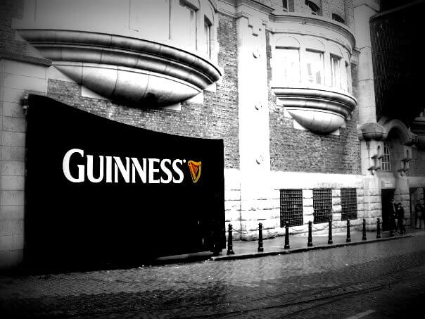 Black and White photo of the exterior of Dublin Guinness Storehouse