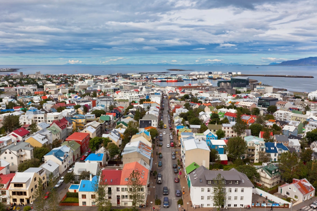 Overlooking a town in Iceland